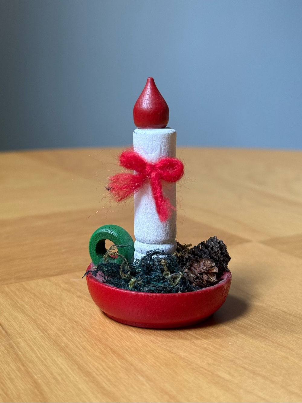Vintage Christmas Ornament Wood Chamber Room Candle Holder Made in Taiwan c1970s
